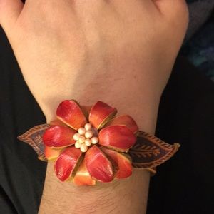 FREE W PURCHASE Red leather flower cuff / bracelet